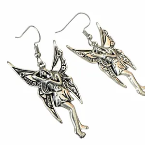 Silver Tone Winged Fairy Dangle Earrings thumbnail 5