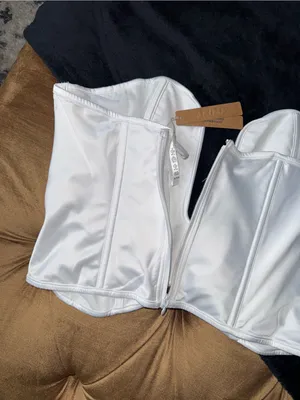 SKIMS Bridal Satin Plunge Corset Snow White Strapless Bustier Top Womens XL NWT thumbnail 6