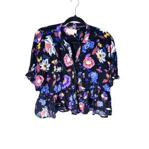 Anthropology XS Floral Cropped Ruffle Hem Shirt Top Whimsygoth Coquette thumbnail 2