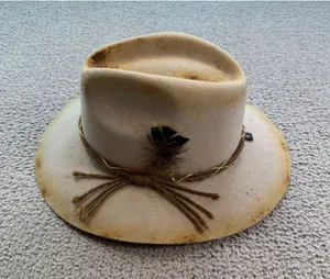 TULUMINATI Distressed Wool Felt Rancher Hat Sand Ivory Western Boho Festival M thumbnail 1