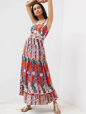 NWT Anthropologie Square Neck Maxi Dress Bhanuni by Jyoti Patchwork Floral thumbnail 3