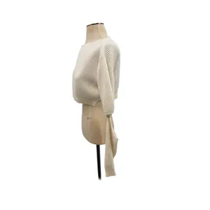 House of CB Tatum Crop Sweater Ivory Cutout‎ Sleeve Rib Knit Top Small thumbnail 4