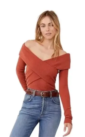 Free People Marley Off The Shoulder Ribbed Top Size XS Warmstone Color thumbnail 1