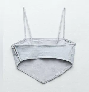 Zara NWT Light Denim Chambray Crop Top Size M thumbnail 3