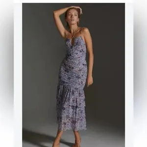 MISA Los Angeles Nicola Floral Mesh Halter Midi Dress Blue Size XS NWT thumbnail 12