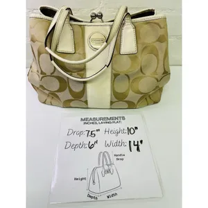 Coach‎ Beige Signature Canvas and Patent Leather Kisslock Framed Carryall Tote thumbnail 13