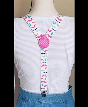 White Suspenders w/ Multicolored Neon Mustache Pattern: Stretchy, Adjustable Multiple thumbnail 4