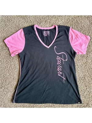 Women's Size XL Chase Authentics Stewart Black and Pink V-Neck Tee thumbnail 2