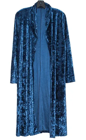 Duster Cardigan Crushed Velvet Y2K 90s Whimsigoth Witchy Grunge Open Blue Medium thumbnail 1