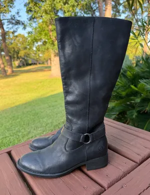 Børn Black Leather Knee High Harness Riding Boots Size 8 $200 Retail thumbnail 1