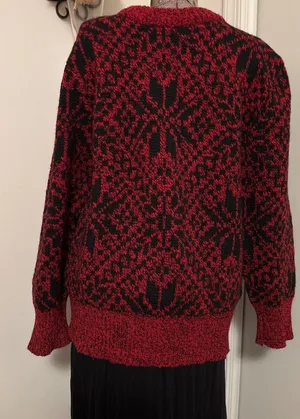 Unisex VTG Red/Black Geometric Pattern Wool Blend‎ Sweater Medium Made USA thumbnail 2