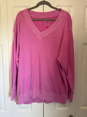 Aerie Pink Sweater V-Neck Oversized thumbnail 1