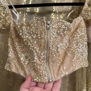 BLITHE Skirt Shorts Top Set Nude‎ Sparkly Gold Glittery Mesh Girly Outfit XS/S thumbnail 5