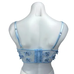 Blue Floral Lace Sleeveless Sheer Cami Camisole Crop Corset Lingerie Tank Top M thumbnail 2