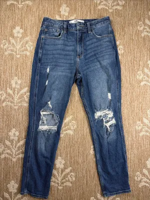 Hollister Distressed High-Rise Women's Jeans - Medium Blue thumbnail 1