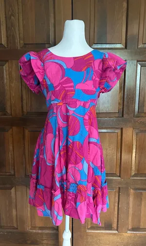 Tuckernuck X Cameran‎ Eubanks Wild Azalea Edisto Dress Pink Blue Linen Small S thumbnail 1