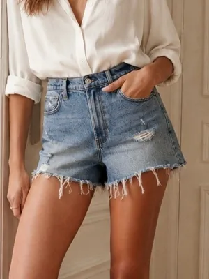 Abercrombie & Fitch High Rise Denim Cutoffs Mom Jean Shorts‎ Blue Size 2 26 thumbnail 2