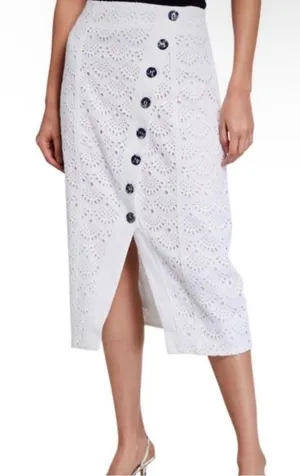 Tanya Taylor Cream Lace bohemian crochet Button-Front Women's midi Skirt size 2 thumbnail 1