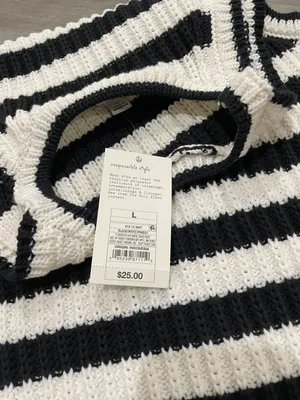 A New Day Black & White Striped sweater Tank Top thumbnail 4