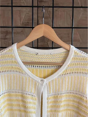 Christopher & Banks Yellow Cottagecore Cardigan S/M Crochet Knit Sweater Boho thumbnail 3
