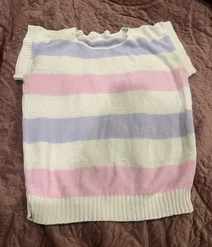 Vintage Striped Knit Sweater Vest in White, Pink & Lavender thumbnail 1