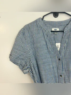 NWT Old Navy Blue/White Plaid Gingham Short Sleeve Tie Waist Shirt Dress Large thumbnail 4