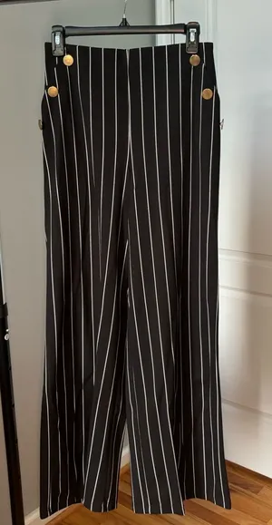Black and white striped high waisted pants thumbnail 1