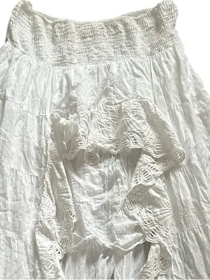 Solitaire High Low Ruffle Cottagecore Tiered Romantic White Peasant Maxi Skirt L thumbnail 5