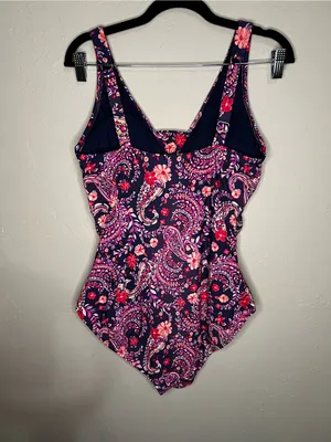 Lands End Purple Floral Paisley Grecian‎ Ruched Slimming One Piece Swimsuit thumbnail 6