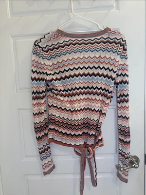 Lacausa Lascana Chevron Wrap Sweater Top Missoni Inspired Boho Knit Tie Waist US 4/6 thumbnail 3