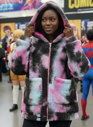 Current Mood Oversized Dolls Kill Cozy Tie Dyed Sherpa Jacket XS thumbnail 1