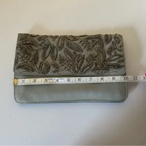 Abercrombie Embroidered Beaded Leather Gray Clutch thumbnail 7