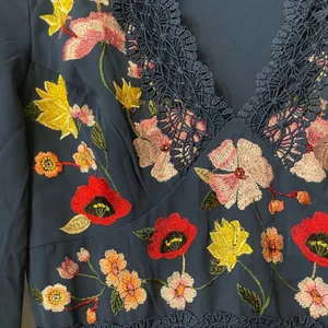 NWT ASOS Design Blue Floral Embroidered Lace Pleated Mini Dress Size 0 thumbnail 7