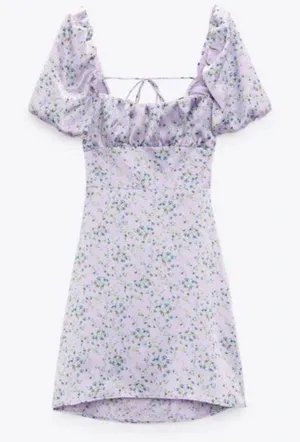 lilac floral satin puff sleeve mini dress thumbnail 3