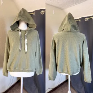 Aerie New Love Corded Hoodie M Sage Green Oversized Cozycore thumbnail 10