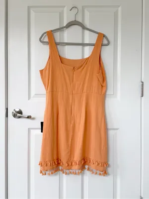 Lulu's Feel the Sunshine Washed Orange Tassel Mini Dress NWT thumbnail 3