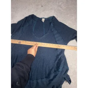 Free People Top Womens Medium Blue Catalina Thermal Waffle Knit Long Sleeve thumbnail 5