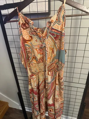 Boho Floral Paisley Sleeveless Midi Dress - Cream Multi thumbnail 3