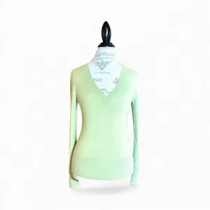 Theory Lime Neon Avocado Green Cashmere Vneck Sweater Sz M thumbnail 3