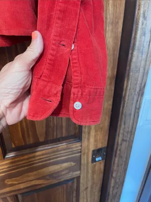 Ralph Lauren Bright Red Corduroy Button-Down Shirt cut off and hemmed size L thumbnail 6