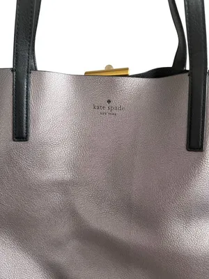 KATE SPADE Pewter Silver Black Reversible Leather Shoulder Tote Bag thumbnail 3