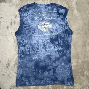 Harley Davidson Daytona Beach FL Womens L Blue Tie Dye Sleeveless Biker Shirt thumbnail 2
