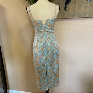 NWOT Lulus Enviable Aesthetic Light Blue Floral Jacquard Bustier Midi Dr… thumbnail 5