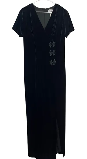 Ultra Dress New York 90s Vintage Black Velvet Sheath Dress Size 10 thumbnail 1