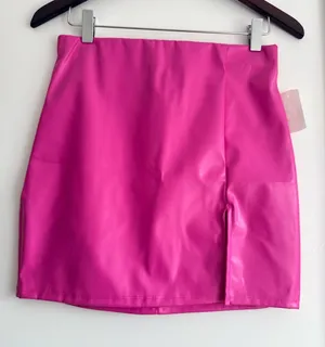 Bright Pink Faux Leather Mini Skirt NWT Size M thumbnail 1