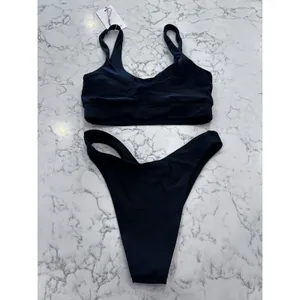 New Quince Black Italian Tank Bikini Top & High Leg Bottoms Set Size XS thumbnail 2