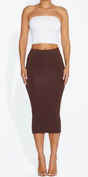 Naked Wardrobe Bae-sic brown midi pencil skirt - XS thumbnail 1