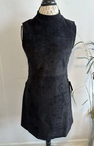 Miss Me Black Laced Up Faux Suede Crew Neck Sleeveless Shift Dress Large Women's thumbnail 1