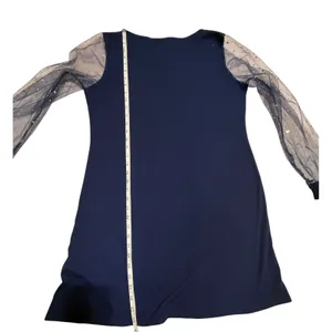 Navy Blue A-Line Dress Sheer Mesh Sequin Long Sleeve Cocktail Party Size L thumbnail 7