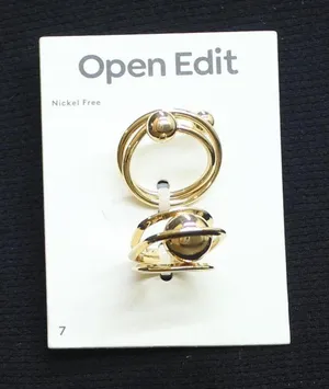 NWT Open Edit 2 Pack Abstract Modern Twist Sphere Ring Set Gold Yellow 7 thumbnail 1